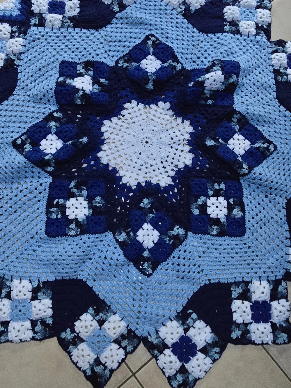 Handmade Crochet Star Throw Blanket in Blue & White
